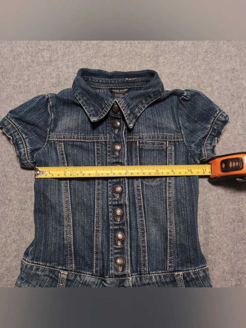 VTG Y2K GUESS Denim Button Down Short Sleeve Dress Size Medium 5/6 Rhinestone